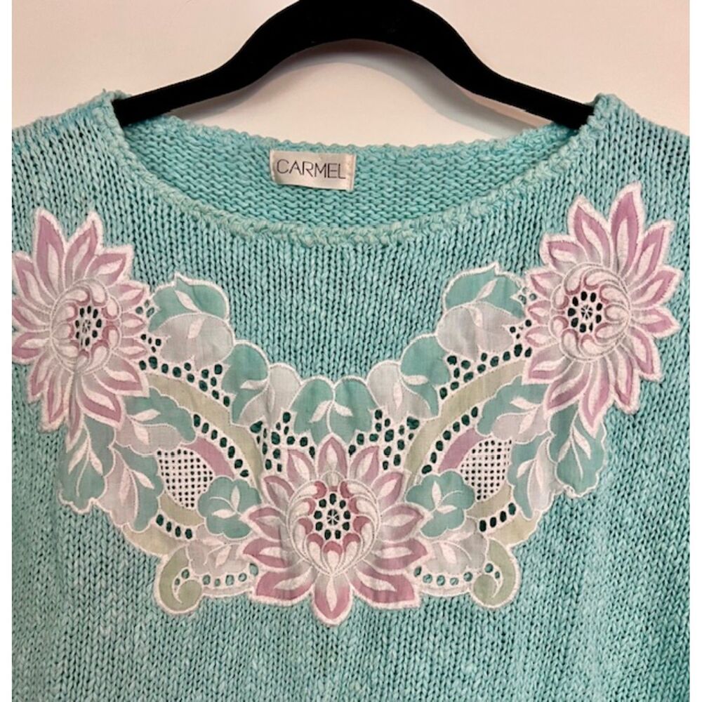 Vintage 80s Mint Cotton Knit Top Spring Lightweight